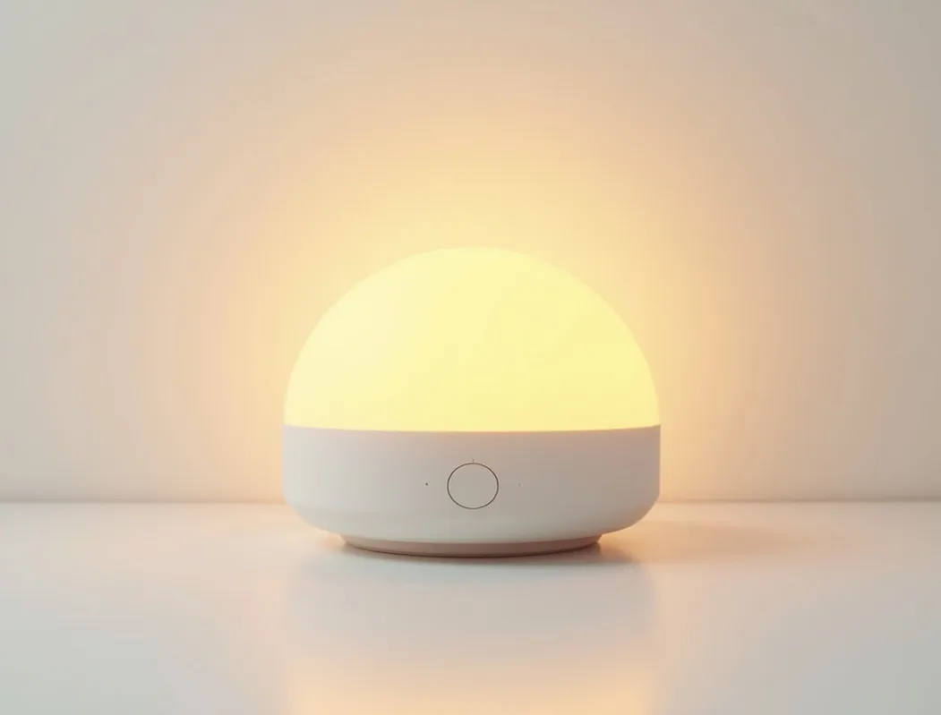Sunrise-simulation light alarm clock rounded dome glowing with warm amber light
