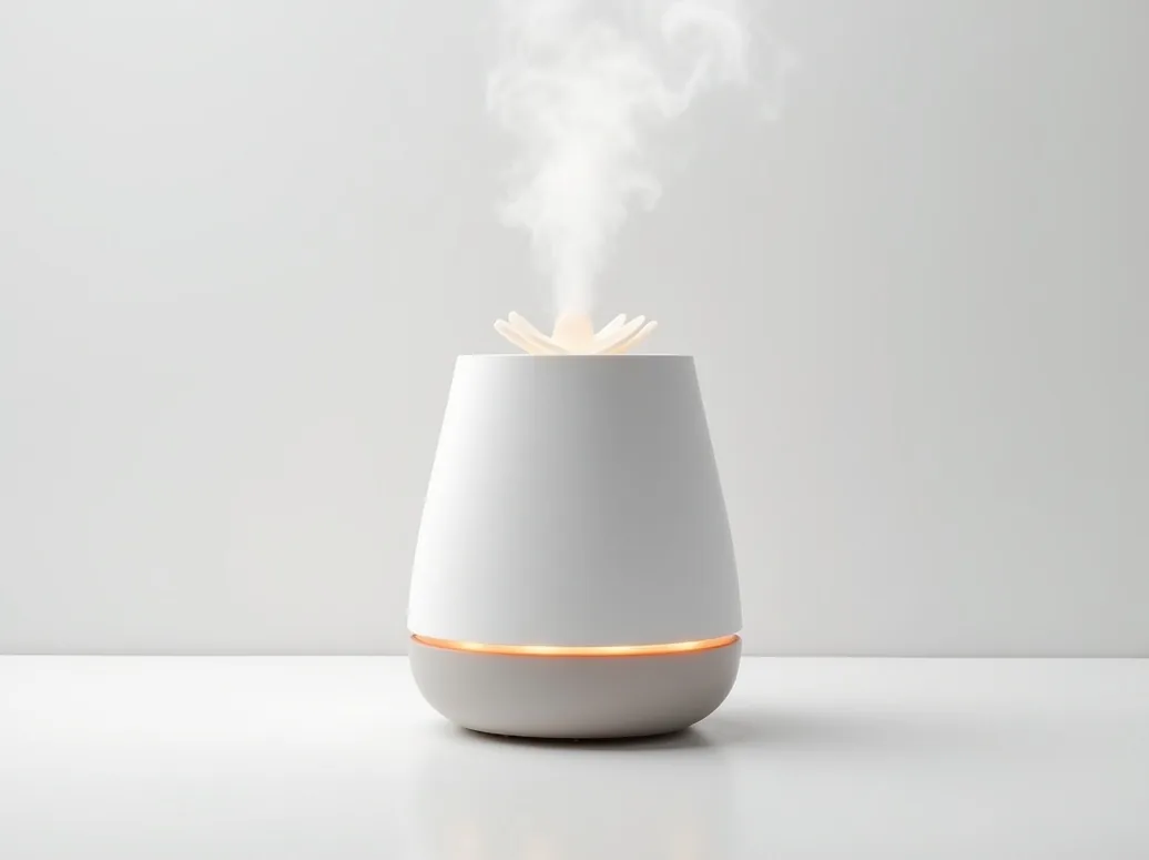 Compact white-noise humidifier device with soft glowing color night light